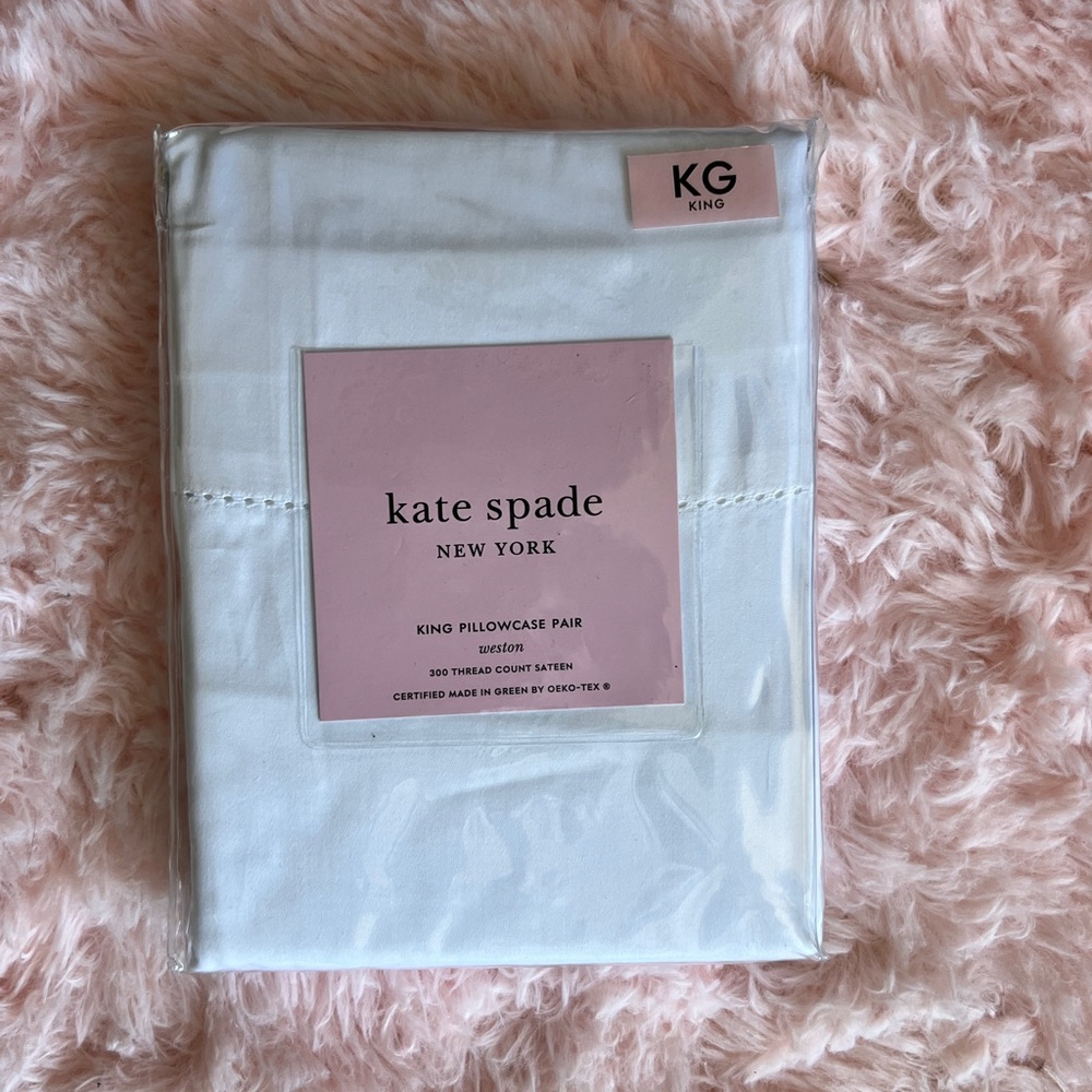 Kate Spade White Weston Style Pillowcase Pair - King - Brand New in Packaging